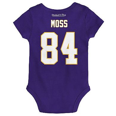Newborn & Infant Mitchell & Ness Randy Moss Purple Minnesota Vikings Retro Name & Number Bodysuit