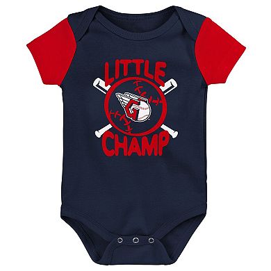 Newborn & Infant Navy/Red Cleveland Guardians Little Champ Three-Pack Bodysuit Bib & Booties Set
