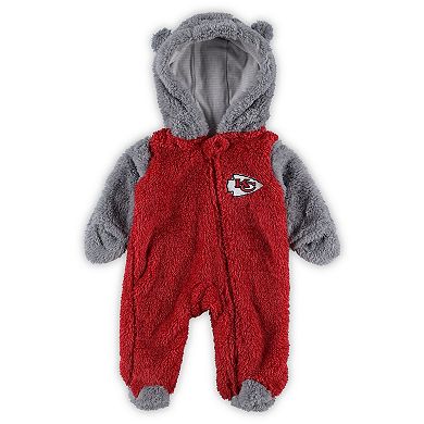 Newborn & Infant Red/Gray Kansas City Chiefs Game Nap Teddy Fleece Bunting Full-Zip Sleeper