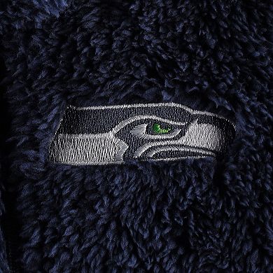 Newborn & Infant College Navy/Gray Seattle Seahawks Game Nap Teddy Fleece Bunting Full-Zip Sleeper