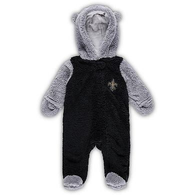 Newborn & Infant Black/Gray New Orleans Saints Game Nap Teddy Fleece Bunting Full-Zip Sleeper
