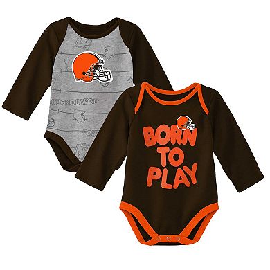 Newborn & Infant Brown/Heathered Gray Cleveland Browns Born To Win Two-Pack Long Sleeve Bodysuit Set