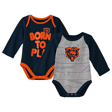 Newborn & Infant Navy/Heathered Gray Chicago Bears Born To Win Two-Pack Long Sleeve Bodysuit Set
