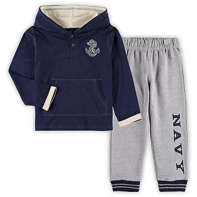 Toddler Colosseum Navy/Heathered Gray Navy Midshipmen Poppies Pullover Hoodie and Sweatpants Set