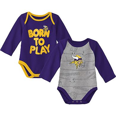 Newborn & Infant Purple/Heathered Gray Minnesota Vikings Born To Win Two-Pack Long Sleeve Bodysuit Set