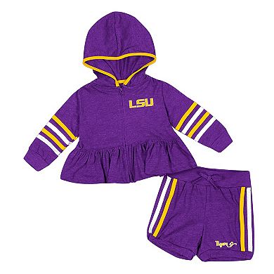 Girls Infant Colosseum Purple LSU Tigers Spoonful Full-Zip Hoodie & Shorts Set