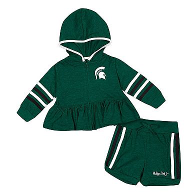 Girls Infant Colosseum Green Michigan State Spartans Spoonful Full-Zip Hoodie & Shorts Set