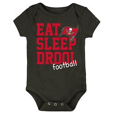 Newborn & Infant Red/Pewter/Heathered Gray Tampa Bay Buccaneers Three-Piece Eat Sleep Drool Bodysuit Set