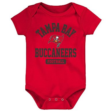 Newborn & Infant Red/Pewter/Heathered Gray Tampa Bay Buccaneers Three-Piece Eat Sleep Drool Bodysuit Set