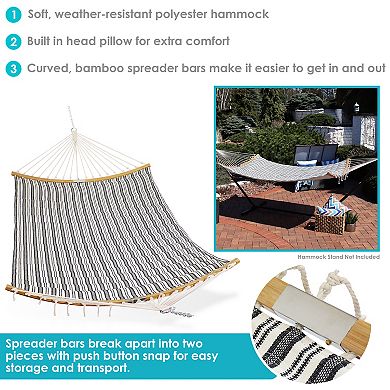 Sunnydaze 2-Person Polycotton Hammock with Foldable Spreader Bar - Striped