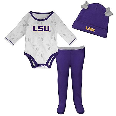 Newborn & Infant Purple/White LSU Tigers Dream Team Raglan Long Sleeve Bodysuit Hat & Pants Set