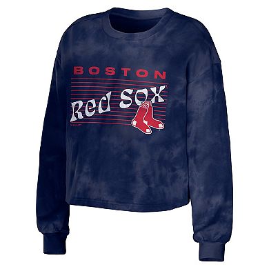 Women's WEAR by Erin Andrews Navy Boston Red Sox Tie-Dye Cropped Pullover Sweatshirt & Shorts Lounge Set