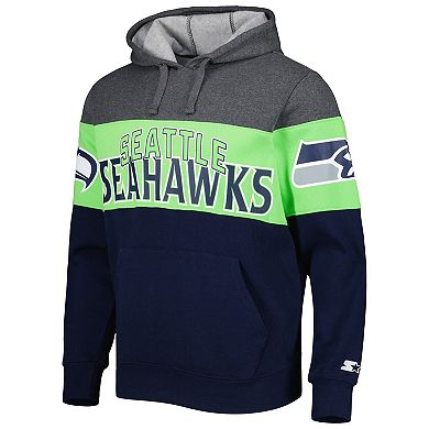 Men's Starter Heather Charcoal/College Navy Seattle Seahawks Extreme Pullover Hoodie