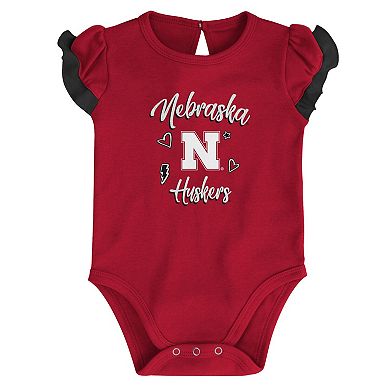 Girls Newborn & Infant Scarlet/Black Nebraska Huskers Too Much Love Two-Piece Bodysuit Set