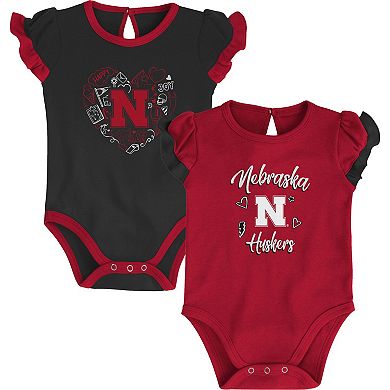 Girls Newborn & Infant Scarlet/Black Nebraska Huskers Too Much Love Two-Piece Bodysuit Set