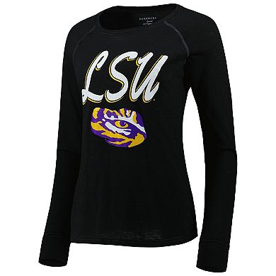 Women's Black LSU Tigers Payton Elbow Patch Slub Raglan Long Sleeve T-Shirt
