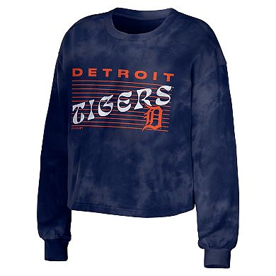 Women's WEAR by Erin Andrews Navy Detroit Tigers Tie-Dye Cropped Pullover Sweatshirt & Shorts Lounge Set