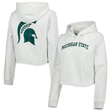 Women's League Collegiate Wear Ash Michigan State Spartans 2-Hit 1636 Cropped Pullover Hoodie
