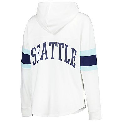 Women's G-III 4Her by Carl Banks White Seattle Kraken Game Plan Lace-Up Long Sleeve Hoodie T-Shirt