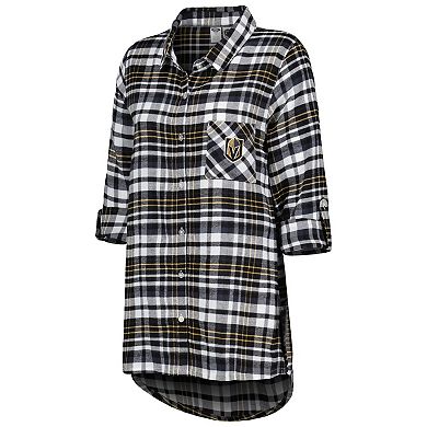 Women's Concepts Sport Black Vegas Golden Knights Mainstay Flannel Full-Button Long Sleeve Nightshirt