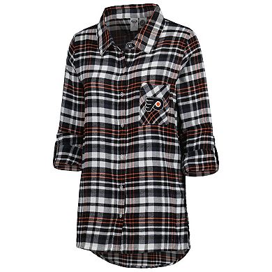 Women's Concepts Sport Black Philadelphia Flyers Mainstay Flannel Full-Button Long Sleeve Nightshirt