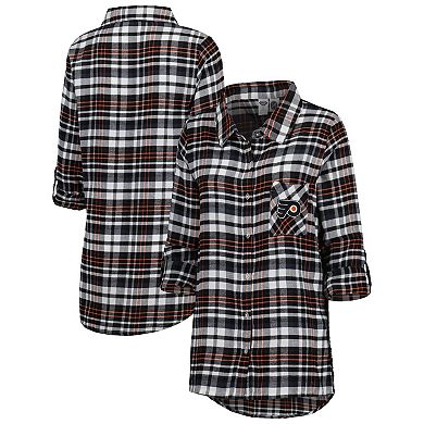 Women's Concepts Sport Black Philadelphia Flyers Mainstay Flannel Full-Button Long Sleeve Nightshirt