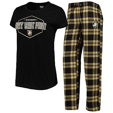 Women's Concepts Sport Black/Gold Army Black Knights Badge T-Shirt & Flannel Pants Sleep Set