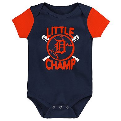 Newborn & Infant Navy Detroit Tigers Little Champ Three-Pack Bodysuit Bib & Booties Set