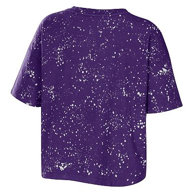 Women's WEAR by Erin Andrews Purple Los Angeles Lakers Bleach Splatter Notch Neck T-Shirt