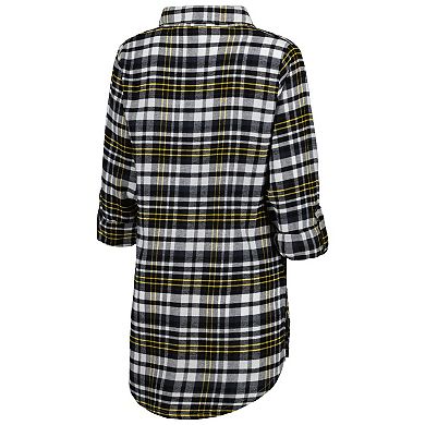 Women's Concepts Sport Black Boston Bruins Mainstay Flannel Full-Button Long Sleeve Nightshirt