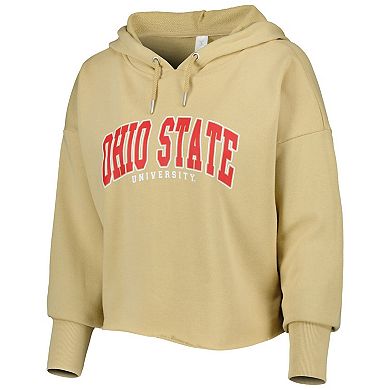 Women's ZooZatz Tan Ohio State Buckeyes Core University Cropped French Terry Pullover Hoodie