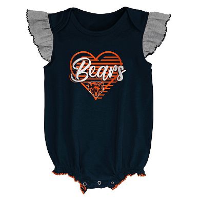 Girls Newborn & Infant Navy/Heathered Gray Chicago Bears All The Love Bodysuit Bib & Booties Set