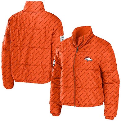 Women's WEAR by Erin Andrews Orange Denver Broncos Puffer Full-Zip Cropped Jacket