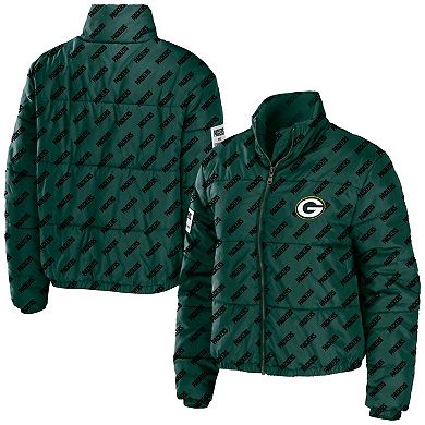 Women's WEAR by Erin Andrews Green Green Bay Packers Puffer Full-Zip Cropped Jacket