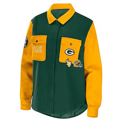 Women's WEAR by Erin Andrews Green Green Bay Packers Snap-Up Shirt Jacket