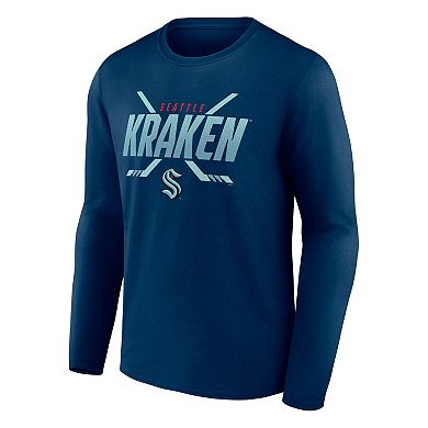 Men's Fanatics Branded Deep Sea Blue Seattle Kraken Covert Long Sleeve T-Shirt