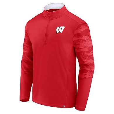 Men's Fanatics Branded Red/White Wisconsin Badgers Ringer Quarter-Zip Top