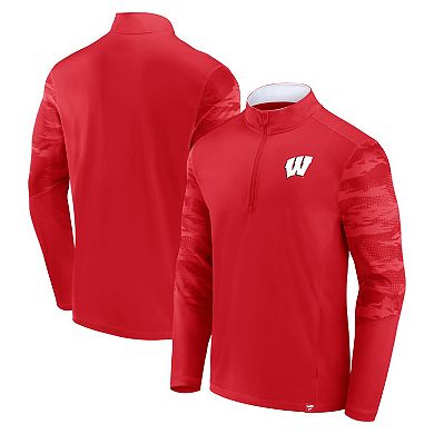 Men's Fanatics Branded Red/White Wisconsin Badgers Ringer Quarter-Zip Top