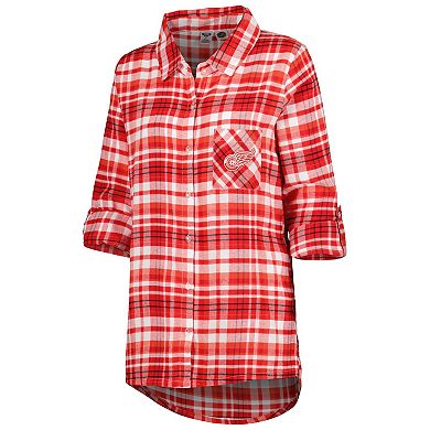 Women's Concepts Sport Red Detroit Red Wings Mainstay Flannel Full-Button Long Sleeve Nightshirt