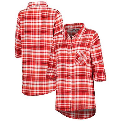 Women's Concepts Sport Red Detroit Red Wings Mainstay Flannel Full-Button Long Sleeve Nightshirt