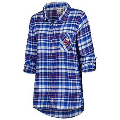 Women's Concepts Sport Royal New York Islanders Mainstay Flannel Full-Button Long Sleeve Nightshirt