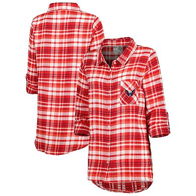 Women's Concepts Sport Red Washington Capitals Mainstay Flannel Full-Button Long Sleeve Nightshirt