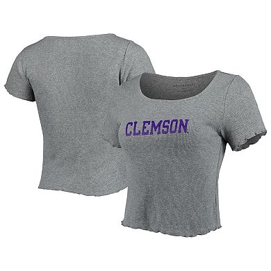 Women's Gray Clemson Tigers Baby Rib Lettuce-Edge Trim T-Shirt