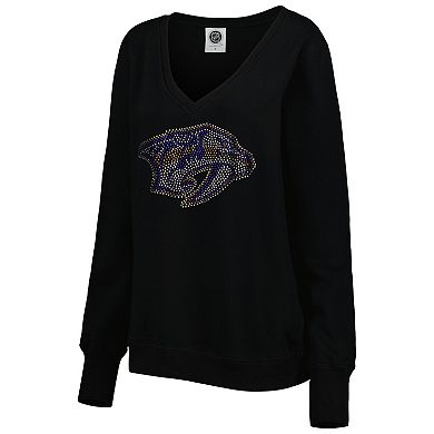 Women's Cuce Black Nashville Predators Rhinestone V-Neck Pullover Sweatshirt