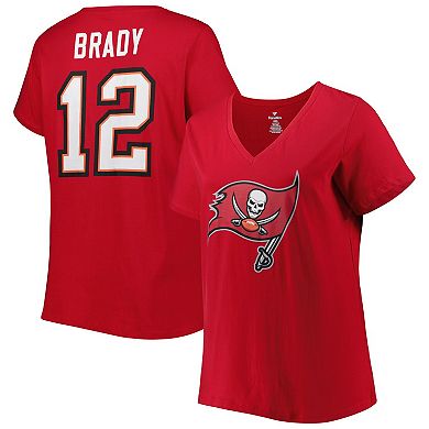 Women's Fanatics Branded Tom Brady Red Tampa Bay Buccaneers Plus Size Player Name & Number Logo V-Neck T-Shirt