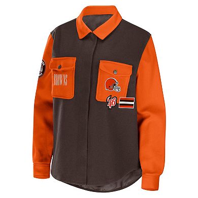 Women's WEAR by Erin Andrews Brown Cleveland Browns Snap-Up Shirt Jacket