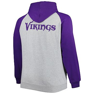 Men's Heather Gray Minnesota Vikings Big & Tall Fleece Raglan Full-Zip Hoodie Jacket