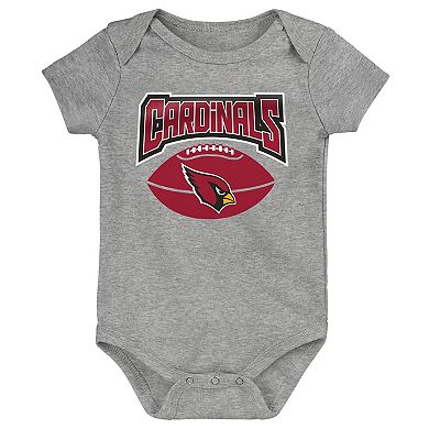 Infant Cardinal/Black/Heathered Gray Arizona Cardinals 3-Pack Game On Bodysuit Set