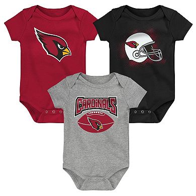 Infant Cardinal/Black/Heathered Gray Arizona Cardinals 3-Pack Game On Bodysuit Set