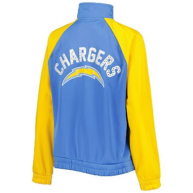 Women's G-III 4Her by Carl Banks Powder Blue/Gold Los Angeles Chargers Confetti Raglan Full-Zip Track Jacket